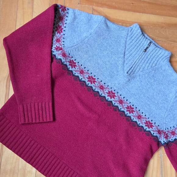 Woolrich-100% Lambswool Ruby and Gray Woolrich Sweater - Picture 1 of 7